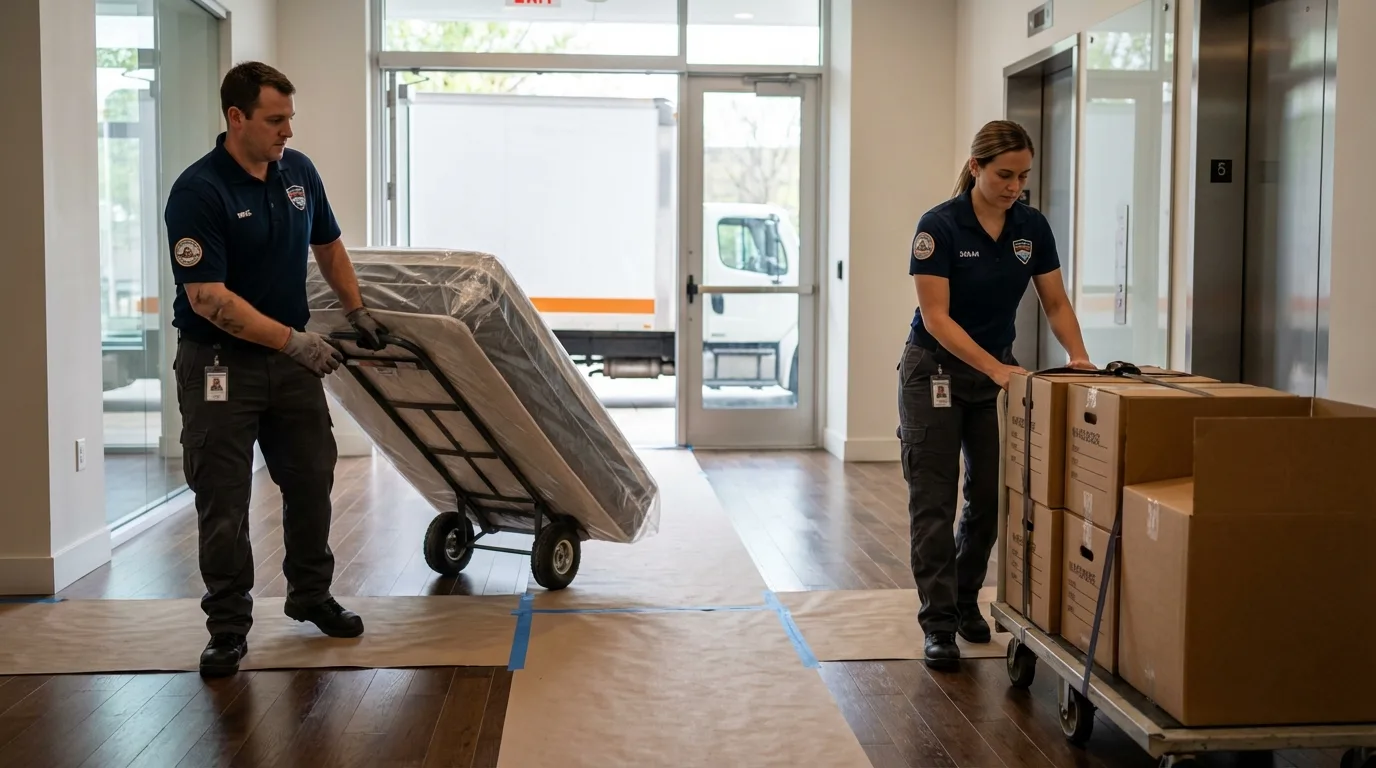 Professional apartment movers loading elevator in Thorsby, AL